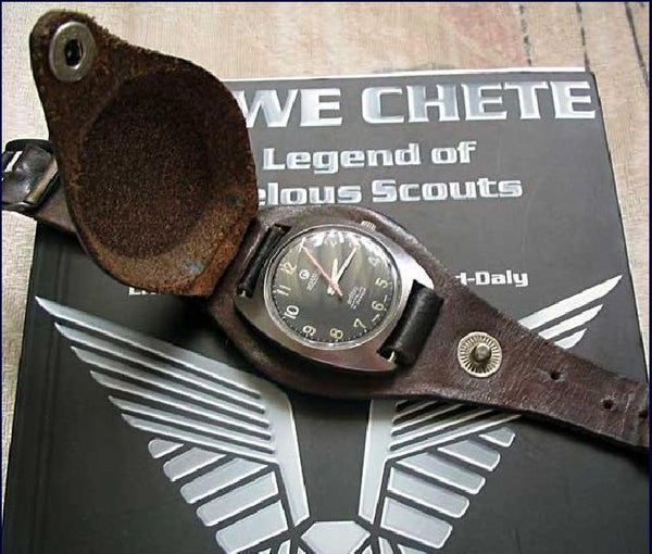 20mm Black 1950s Pattern Leather Military Watch Strap with Protective Face Cover - SAVE 70% SURPLUS STOCK REDUCED TO CLEAR